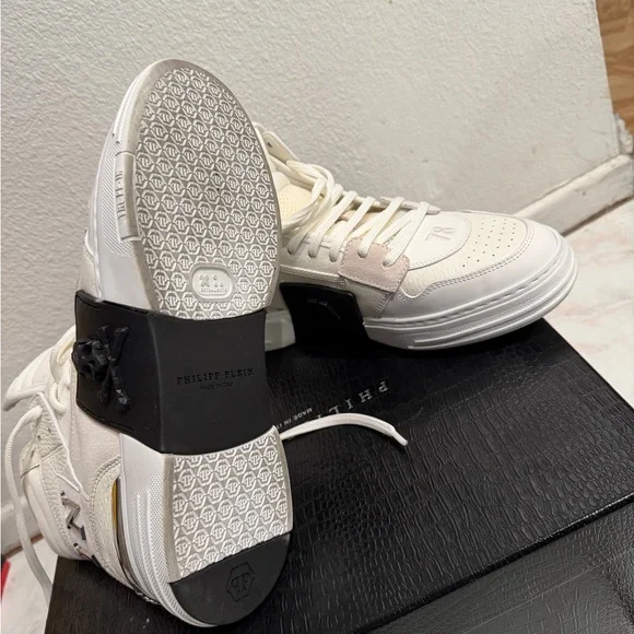 Philipp Plein White High-Top Sneakers Skull Logo Size 40